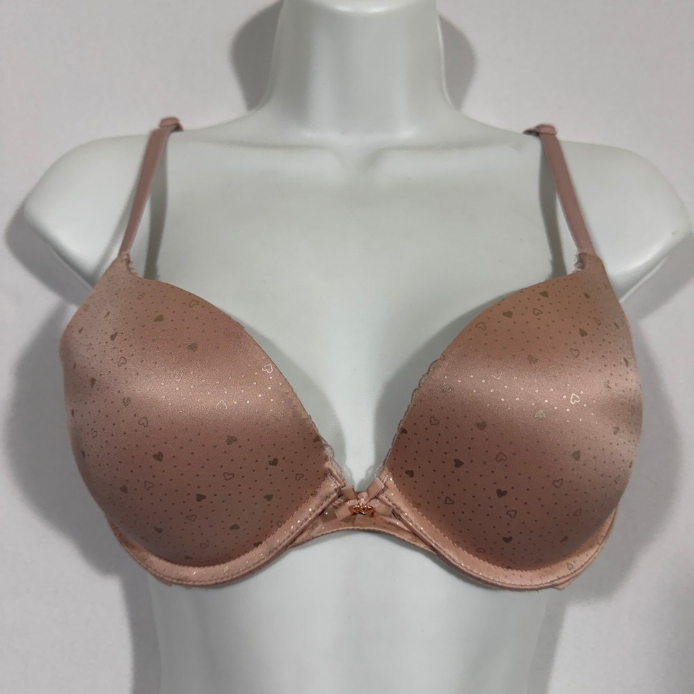 Victoria's Secret Body By Victoria Push Up Bra Womens 34C Pink Heart Coquette